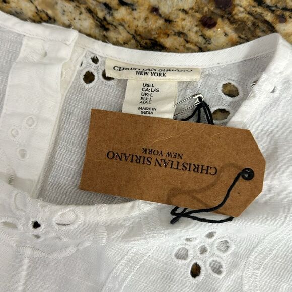 Christian Siriano Boho White Linen Blend Eyelet Embroidery Top Blouse Size L - Picture 4 of 7